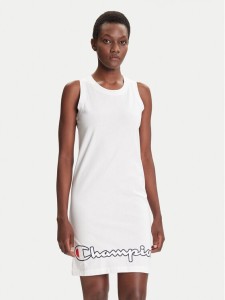 Champion Sukienka codzienna Script Logo Ribbed Trim 112657 Biały Regular Fit