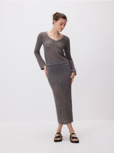 Dzianinowa spódnica maxi - brązowy