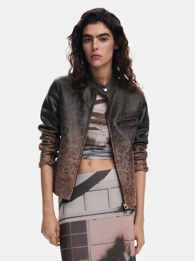 Desigual Kurtka skórzana 25SWEW44 Brązowy Regular Fit