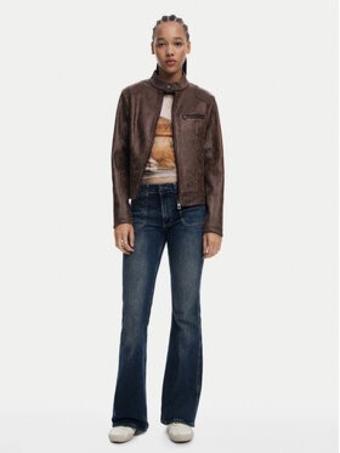 Desigual Kurtka skórzana 25SWEW46 Brązowy Regular Fit