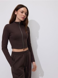 Bluza z wysoką stójką - ciemnobrązowy