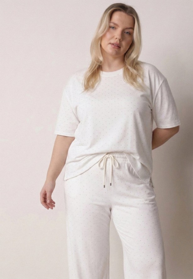 Biały Komplet Bawełniany o Fasonie Oversize T-shirt i Spodnie Azilane