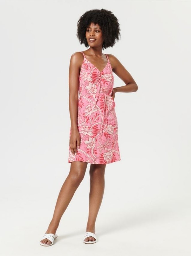 Sukienka mini na ramiączkach - koralowy