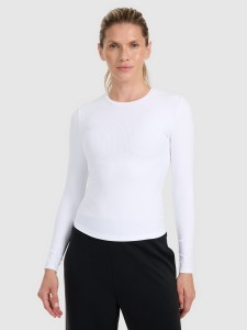 4F Longsleeve slim z prążkowanej dzianiny damski - biały XS