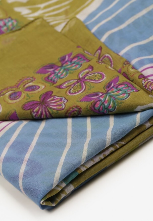 Jasnozielony Szalik w Stylu Apaszki z Bawełny z Motylami Geniosa