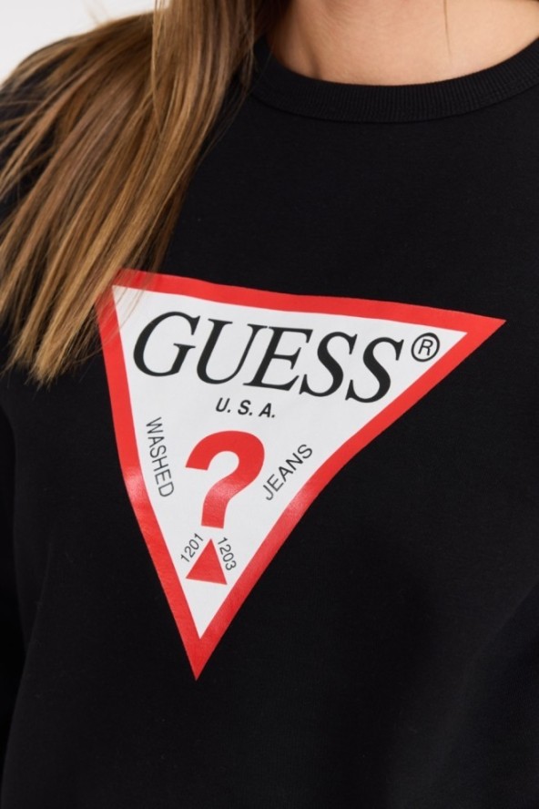 GUESS Czarna damska bluza z dużym logo Original Fleece, Rozmiar M
