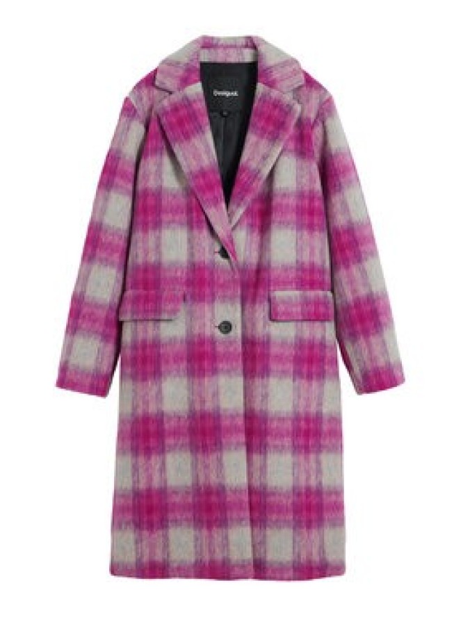 Desigual Płaszcz wełniany Pinkcheck 25WWEW15 Różowy Regular Fit