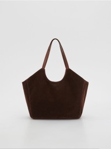Torebka shopper z imitacji zamszu - brązowy