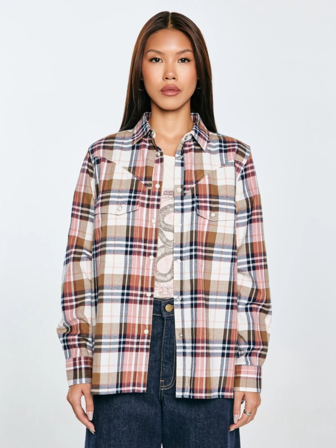 Koszula damska flanelowa w kratę z kolekcji Authentic różowa Nonu 000