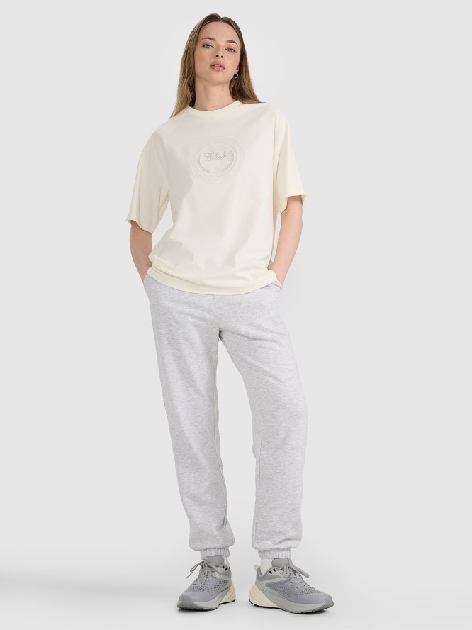 4F T-shirt oversize z nadrukiem damski - biały L