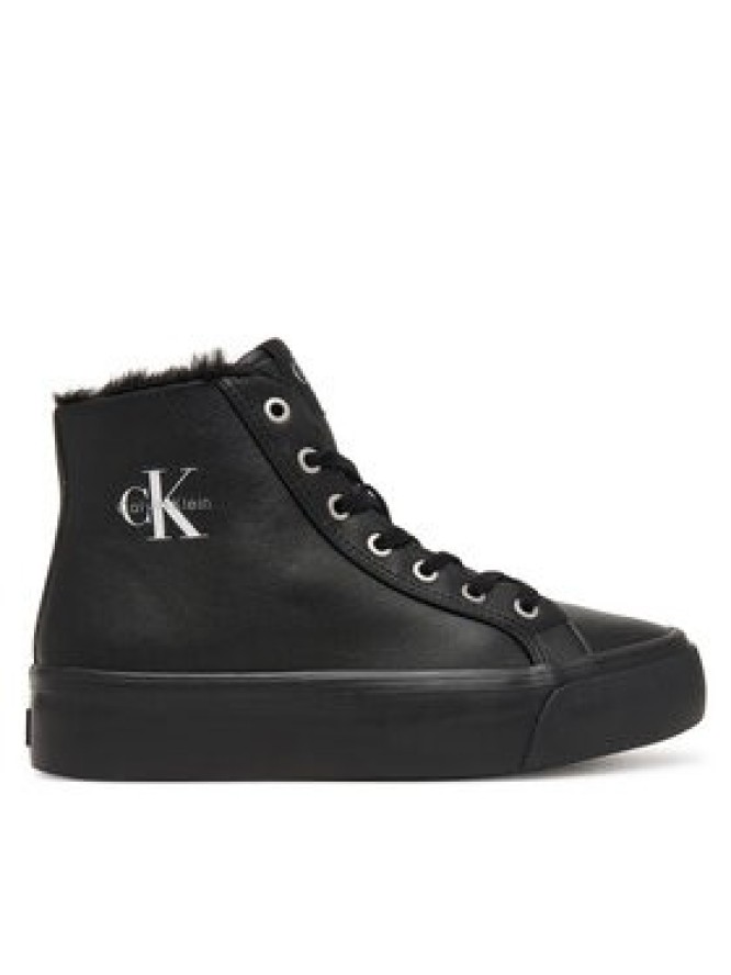 Calvin Klein Sneakersy Vulc Flatf Mid Laceup Lth Fur HW0HW03234 Czarny
