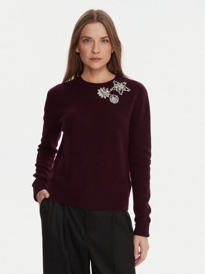 KAOS Sweter RI1KT022 Bordowy Regular Fit