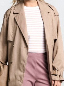 Bawełniana koszulka w paski - beżowy