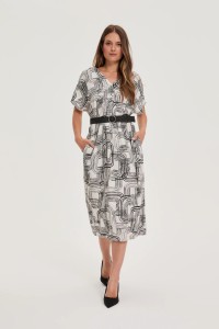 Wiskozowo-lniana sukienka biała