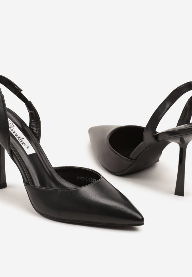 Czarne Sandały na Szpilce ze Szpiczastym Noskiem i Odkrytą Piętą Deralise