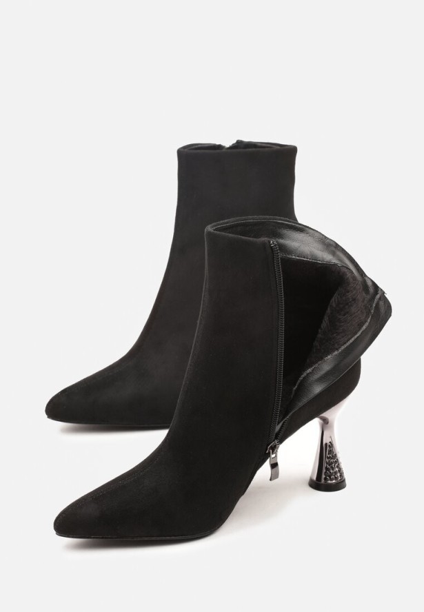 Czarne Botki Vices na Ozdobnym Obcasie w Kształcie Klepsydry Zaive
