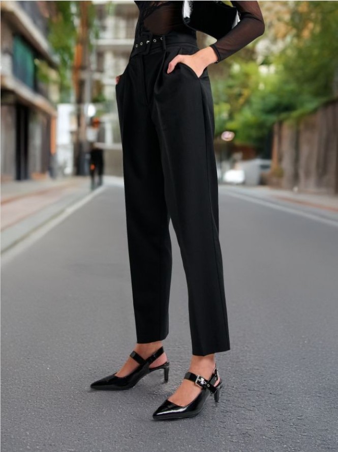 Spodnie z paskiem na kant - czarny