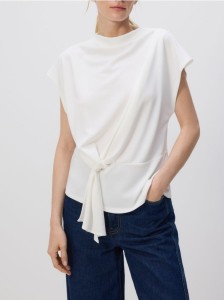 Gładka bluzka z modalem - złamana biel