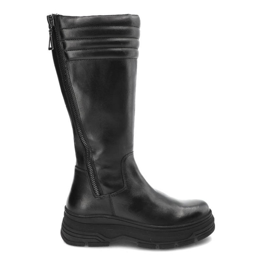 Czarne Kozaki Marco Tozzi Wygodne Skórzane Buty Damskie