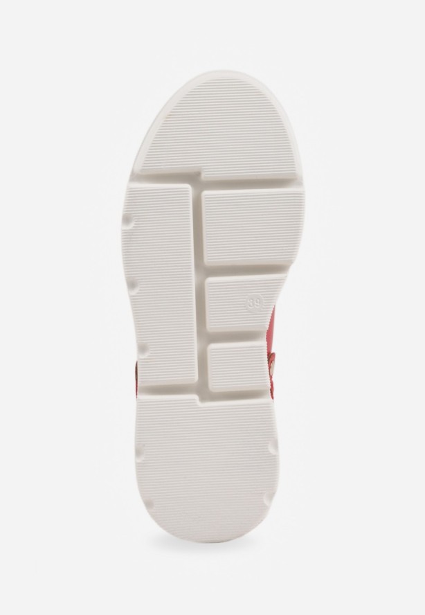 Czerwone Sneakersy Vices na Platformie z Tłoczeniem Paskiem na Pięcie i Metaliczną Aplikacją Selfedi