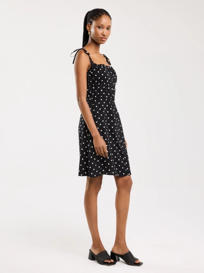 Sukienka damska mini z wiskozy w kropki czarna Casie 906