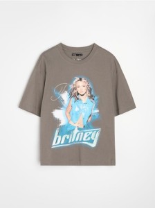 Bawełniana koszulka z nadrukiem Britney - szary