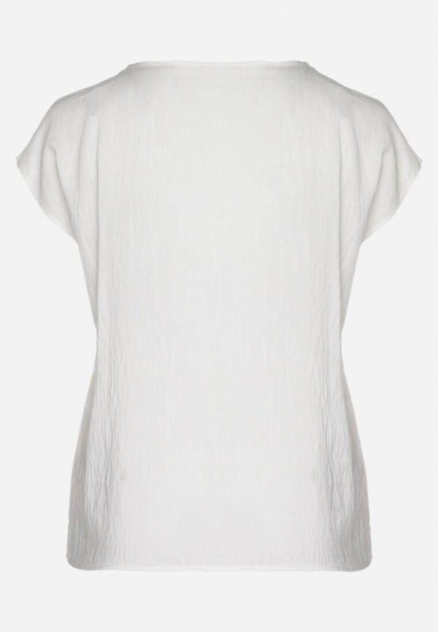 Biała Bluzka z Haftem i Sznurkiem Przy Dekolcie Mepaya