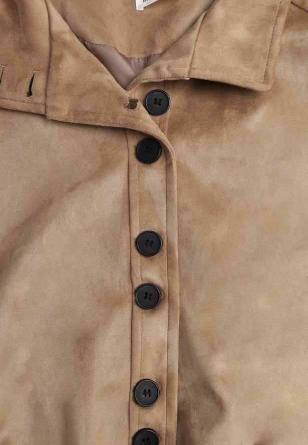 Jasnobrązowa Kurtka Bomber Jacket Ozdobiona Guzikami Quilimi