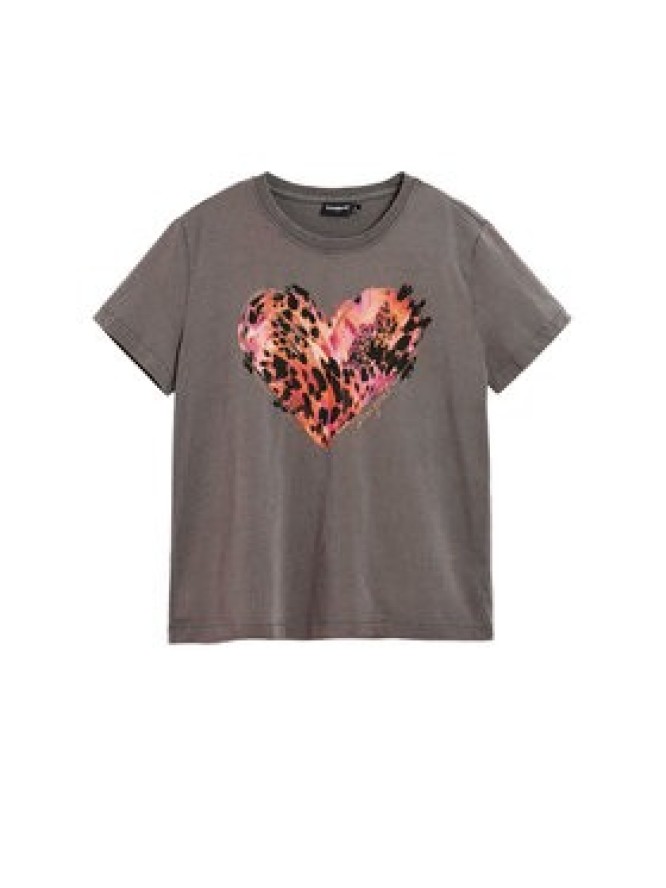 Desigual T-Shirt Tiger 26SWTK53 Szary Regular Fit
