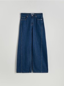 Jeansy wide leg z przeszyciami - granatowy