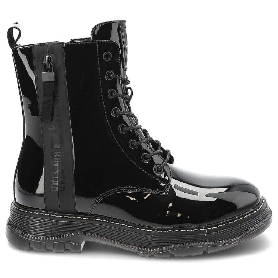 Czarne Botki Big Star Damskie Skórzane Ocieplane Obuwie