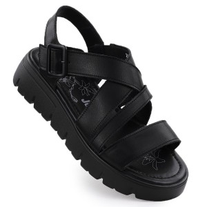 Skórzane sandały damskie na podwyższeniu rzymianki czarne Jezzi 8716