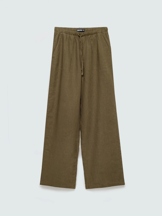 spodnie damskie wide lniane khaki medisa 303