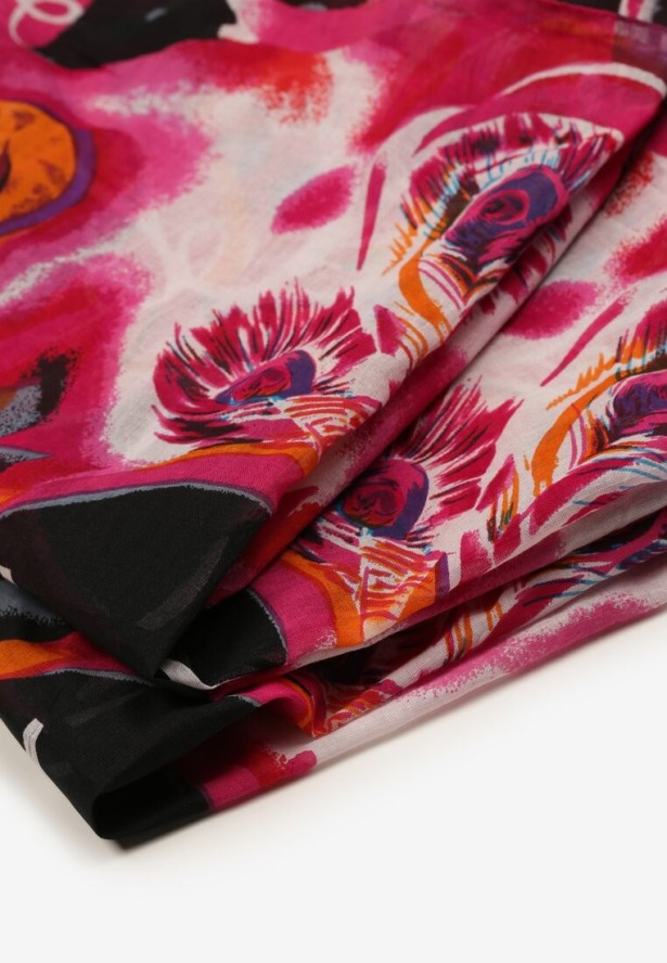 Różowy Bawełniany Klasyczny Szalik Apaszka z Abstrakcyjnym Wzorem Nihilisa