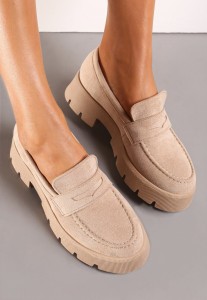 Beżowe Mokasyny na Grubej Podeszwie Samil