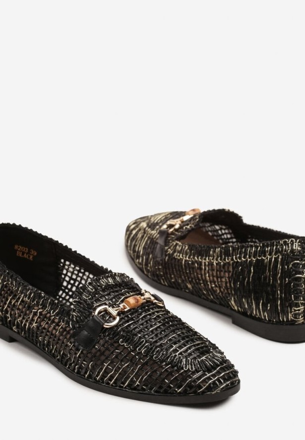 Czarne Ażurowe Mokasyny Loafersy z Klamrą Koliswena