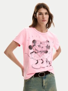 Desigual T-Shirt Core Mickey 26SWTK42 Różowy Regular Fit