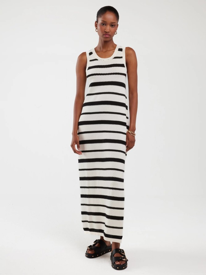Sukienka damska maxi dzianinowa w paski biało-czarna Idalia 100