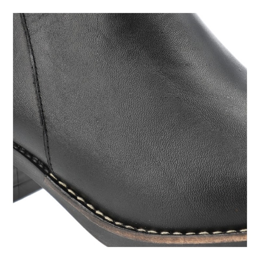 Botki damskie Hee, kowbojki ze skóry na klocku i na zamek, czarne, 25773