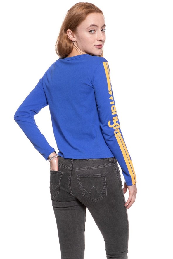 DAMSKI LONGSLEEVE WRANGLER B&Y LS CROP TEE NAUTICAL BLUE W722CF9V2 112130925