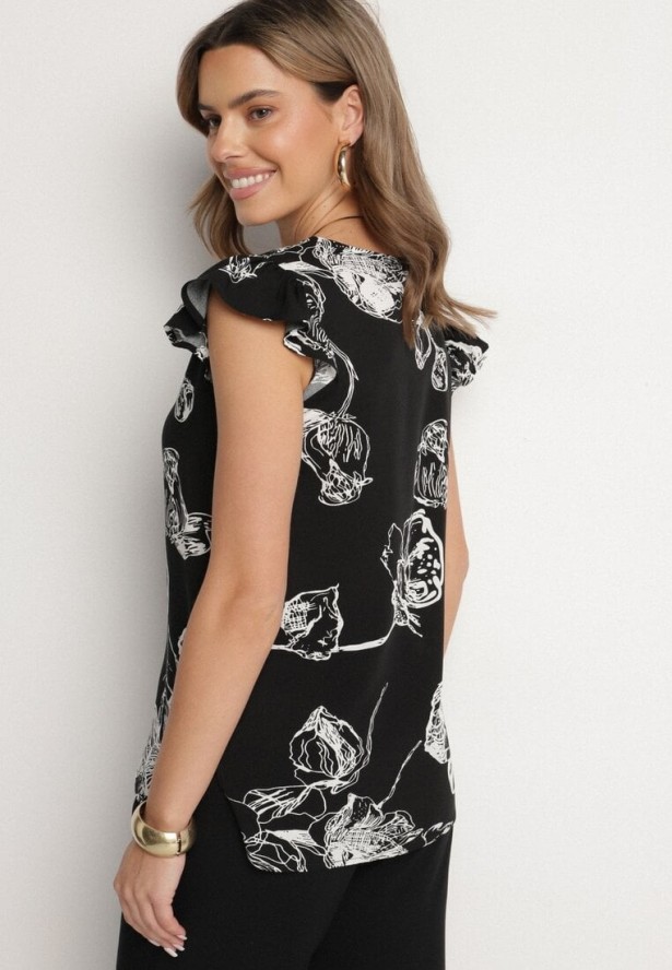 Czarna Bluzka z Kwiatowym Wzorem Maivan