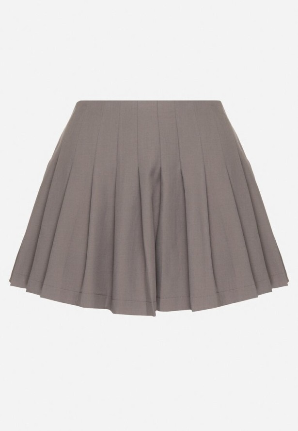 Szare Spódnico-Szorty Ozdobione Plisami Ninavira