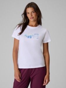 4F T-shirt regular z nadrukiem damski - biały S