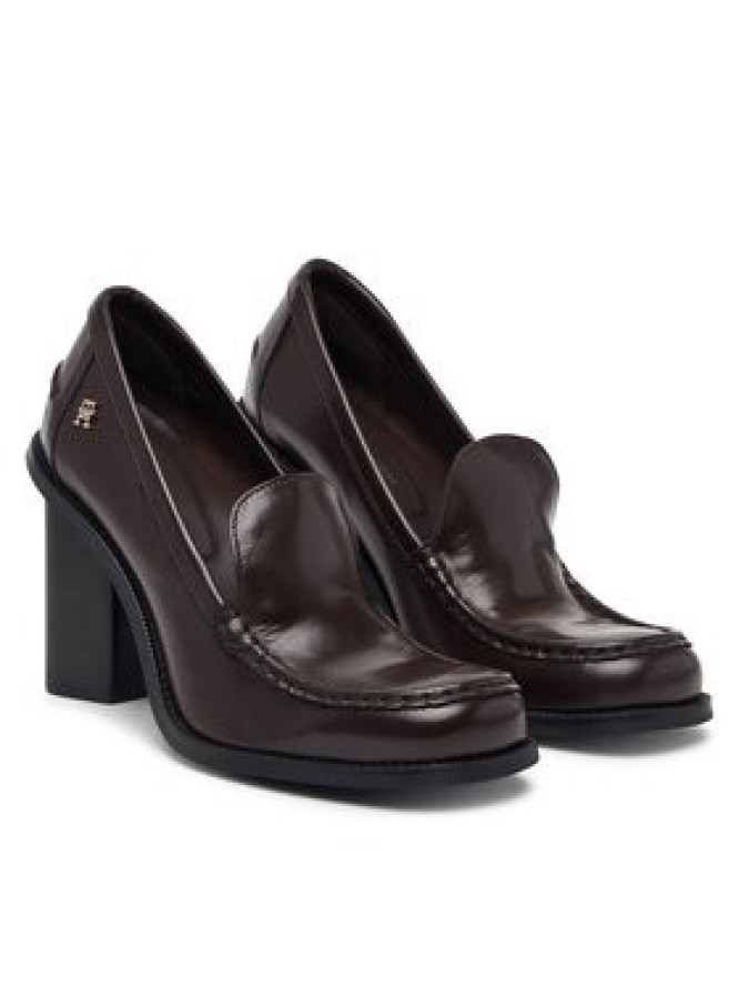 Tommy Hilfiger Półbuty Square Toe Heeled Loafer FW0FW09493 Brązowy ciemny