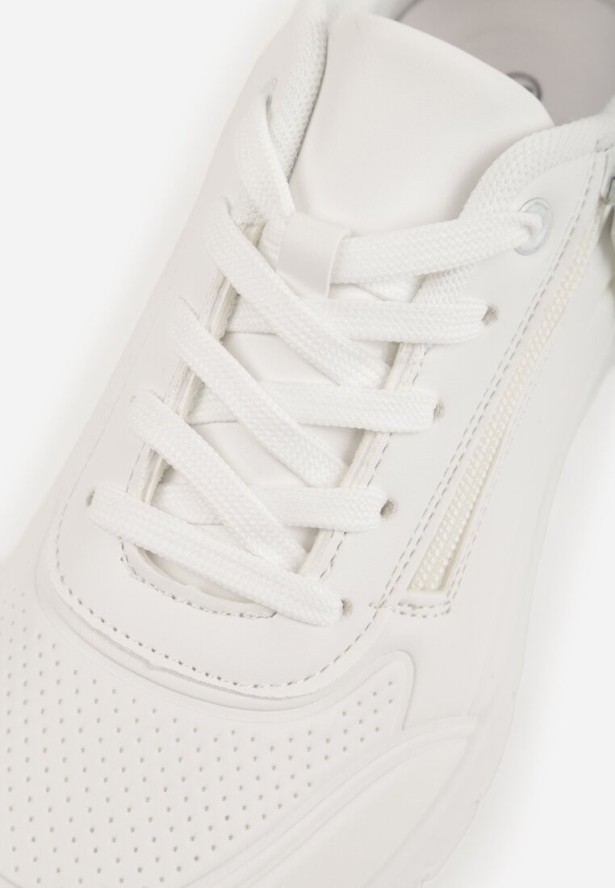 Białe Sneakersy na Platformie z Przezroczystą Wstawką i Suwakiem z Napisami Valentinae