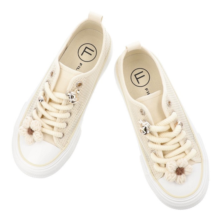 Sneakersy damskie Filippo, cholewka z materiału tekstylnego siateczkowego wiązanie z przodu ozdobne grube sznurówki, beżowy, DTN7855/26
