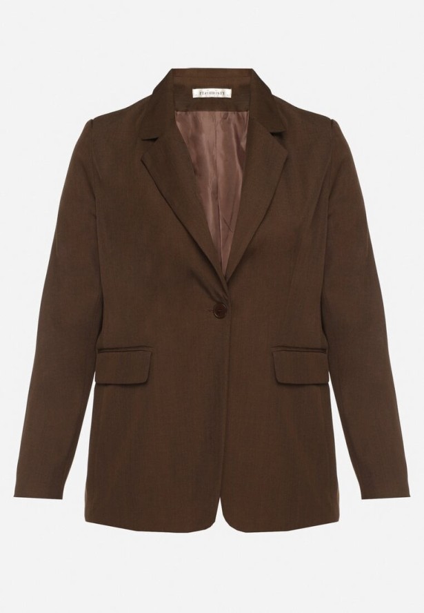 Brązowa Jednorzędowa Marynarka z Usztywnioną Linią Ramion Tiolinda