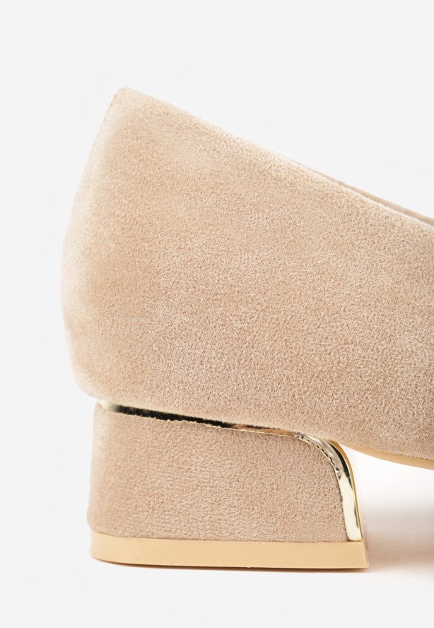 Ciemnobeżowe Czółenka na Obcasie Vices ze Skórzaną Wkładką Brannira