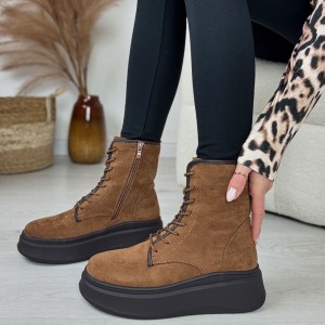 J. Brązowe zamszowe trapery damskie M.Daszyński Sa257-1