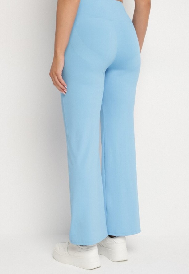 Niebieskie Legginsy Dzwony z Wysokim Stanem i Szeroką Gumką w Talii Idoreia